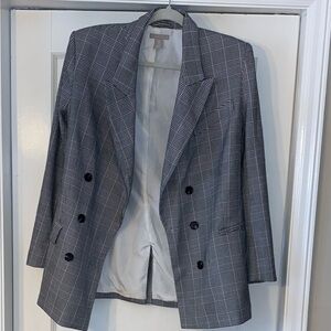 Gray Plaid Double-Breasted Blazer